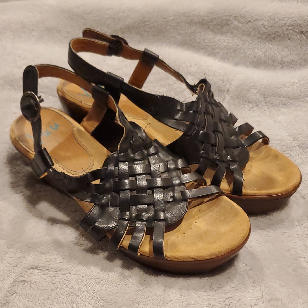 Black Woven Leather Sandals